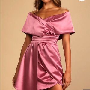 NWT Lulu's Satin Off-Shoulder Mini Dress in Mauve